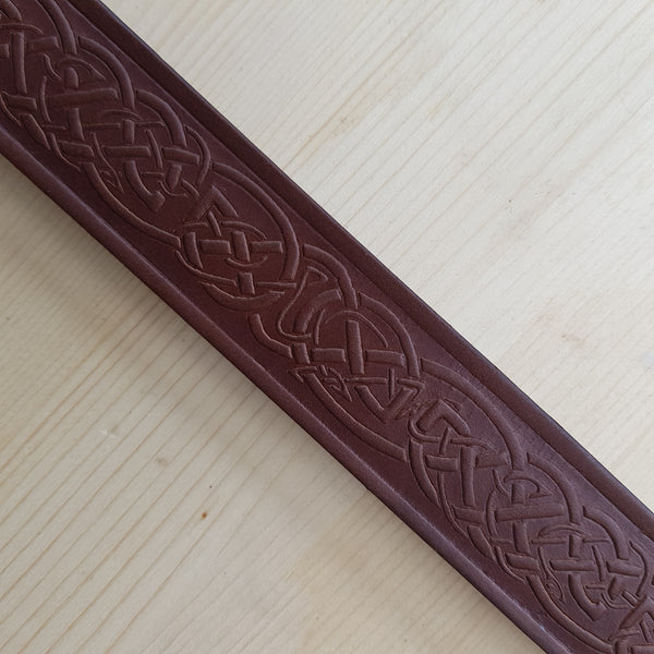 Close up of brown narrow belt pattern