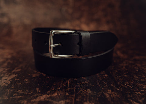 Narrow black leather belt