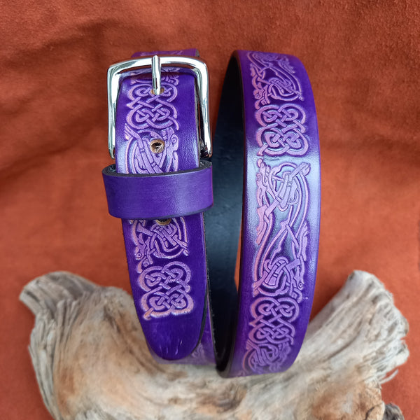handmade leather purple belt
