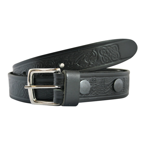 Black Leather belt with dragon celtic knot design