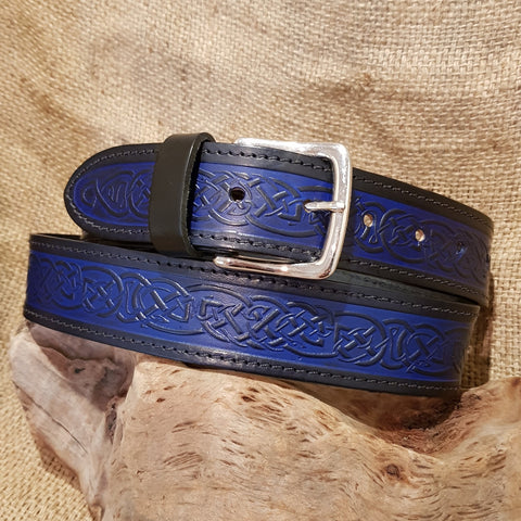 Wide Blue leather celtic belt