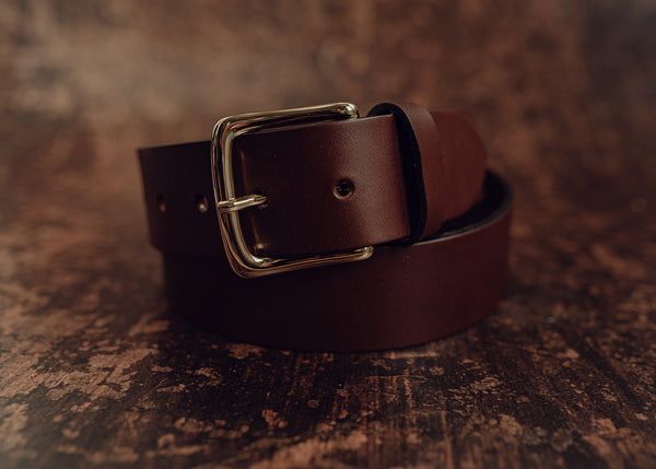 Wide brown leather belt