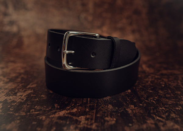 Wide black leather belt