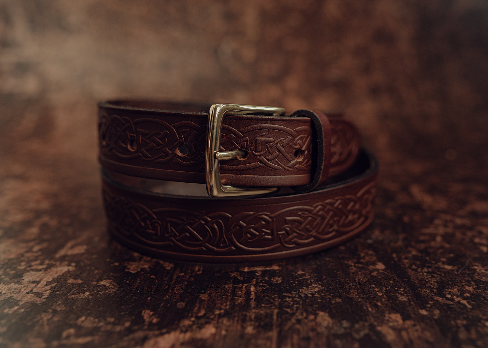 Handmade brown belt with celtic design