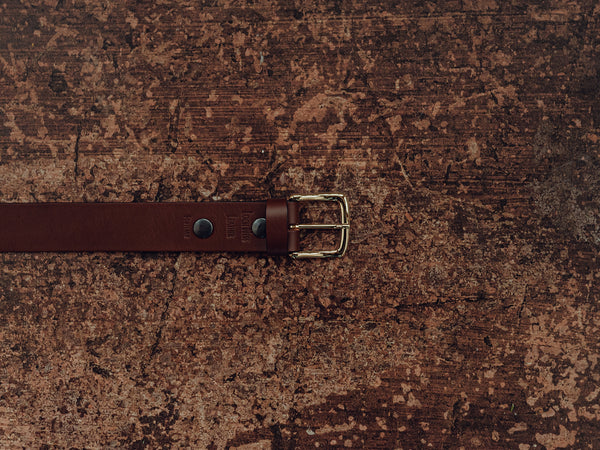 Wide brown leather belt with loch ness logo